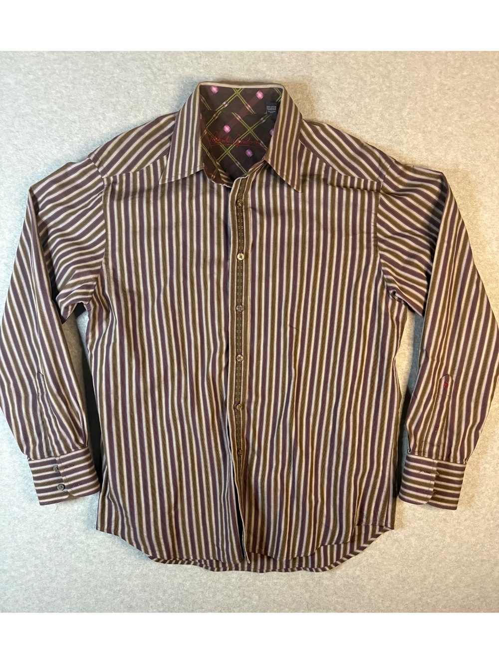 Robert Graham Striped Flip Cuff Designer Button Up Size L